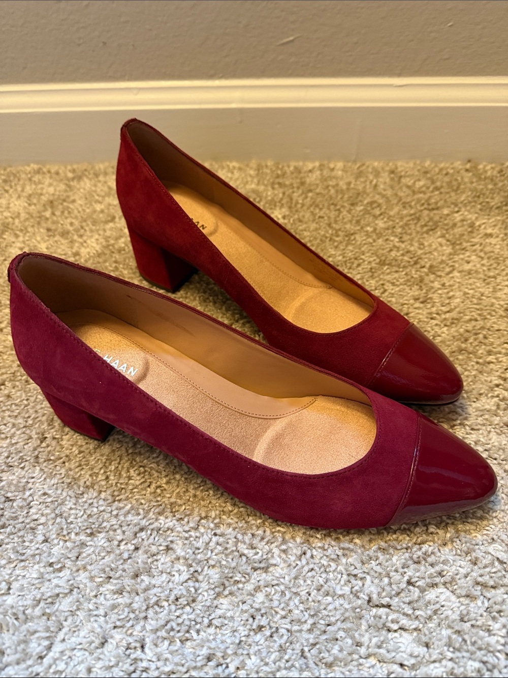 Cole Haan Women's Black Cherry Red Suede Block Heel Pumps Size 8